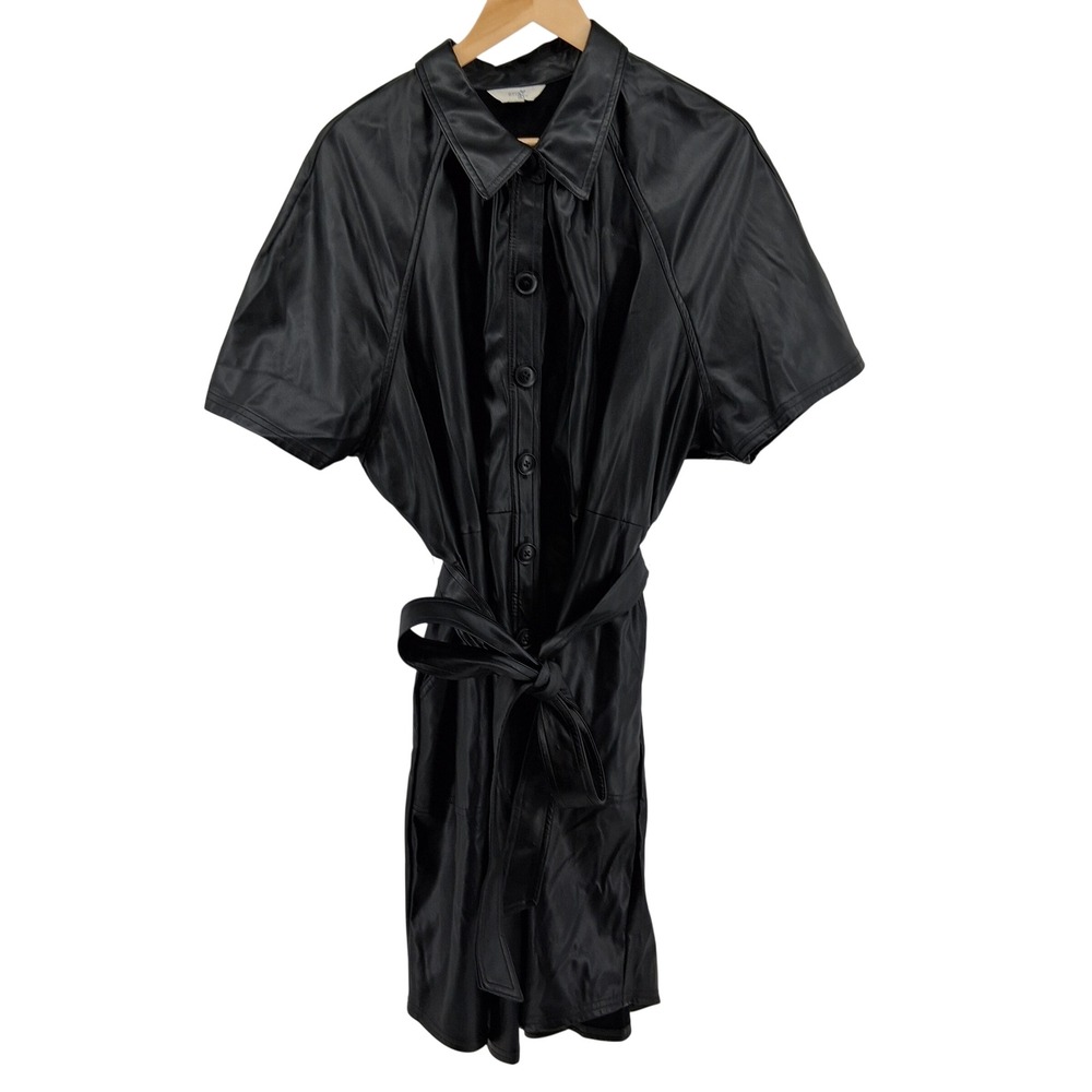 Terra &‎ Sky Women's Black Faux Leather Short Sleeve Shirt Dress